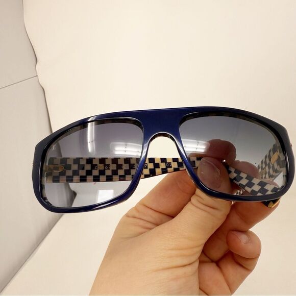 Louis Vuitton Checkered Mens Sunglasses LV Navy Gold Damier Azur Polarized - Picture 9 of 10